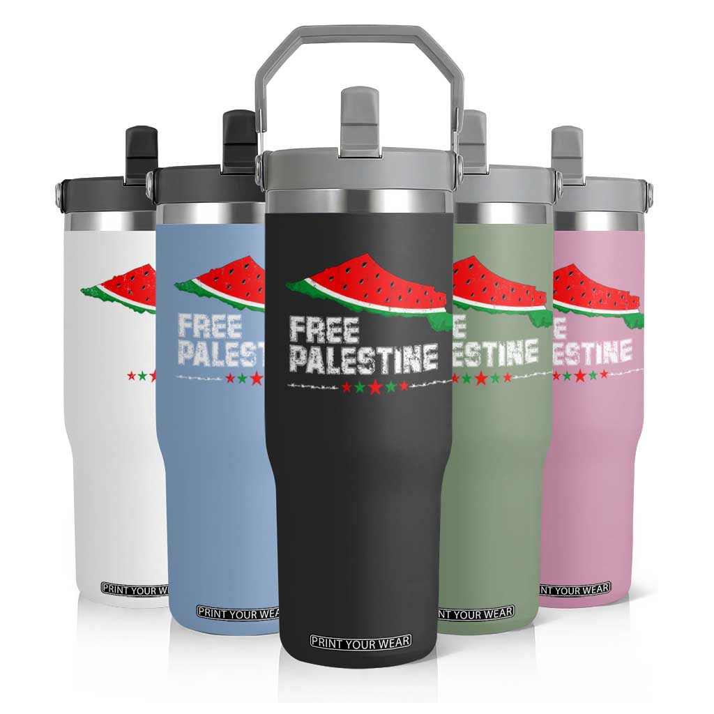 Free Palestine Flip Straw Tumbler Watermelon Map TS10 Print Your Wear