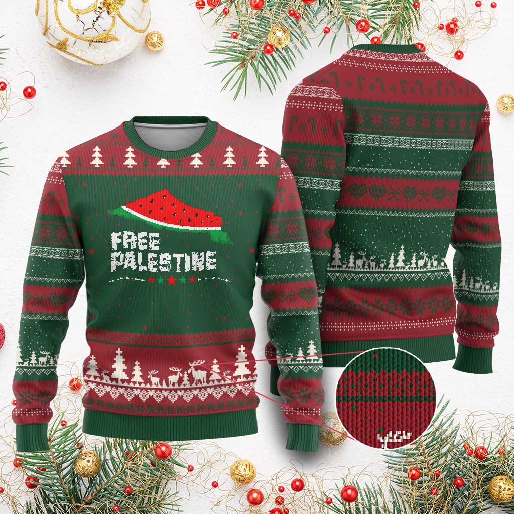 Free Palestine Ugly Christmas Sweater Watermelon Map TS10 Red Green Print Your Wear