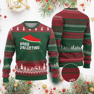 Free Palestine Ugly Christmas Sweater Watermelon Map TS10 Red Green Print Your Wear