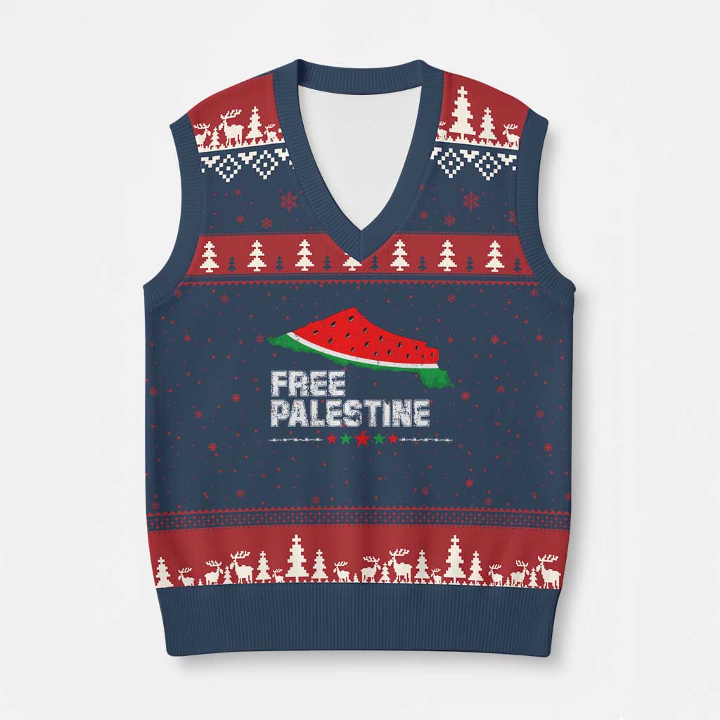 Free Palestine V-Neck Knit Sweater Vest Watermelon Map TS10 Navy Red Print Your Wear