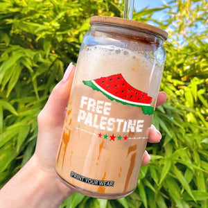 Free Palestine Glass Can Watermelon Map TS10 Black Print Your Wear