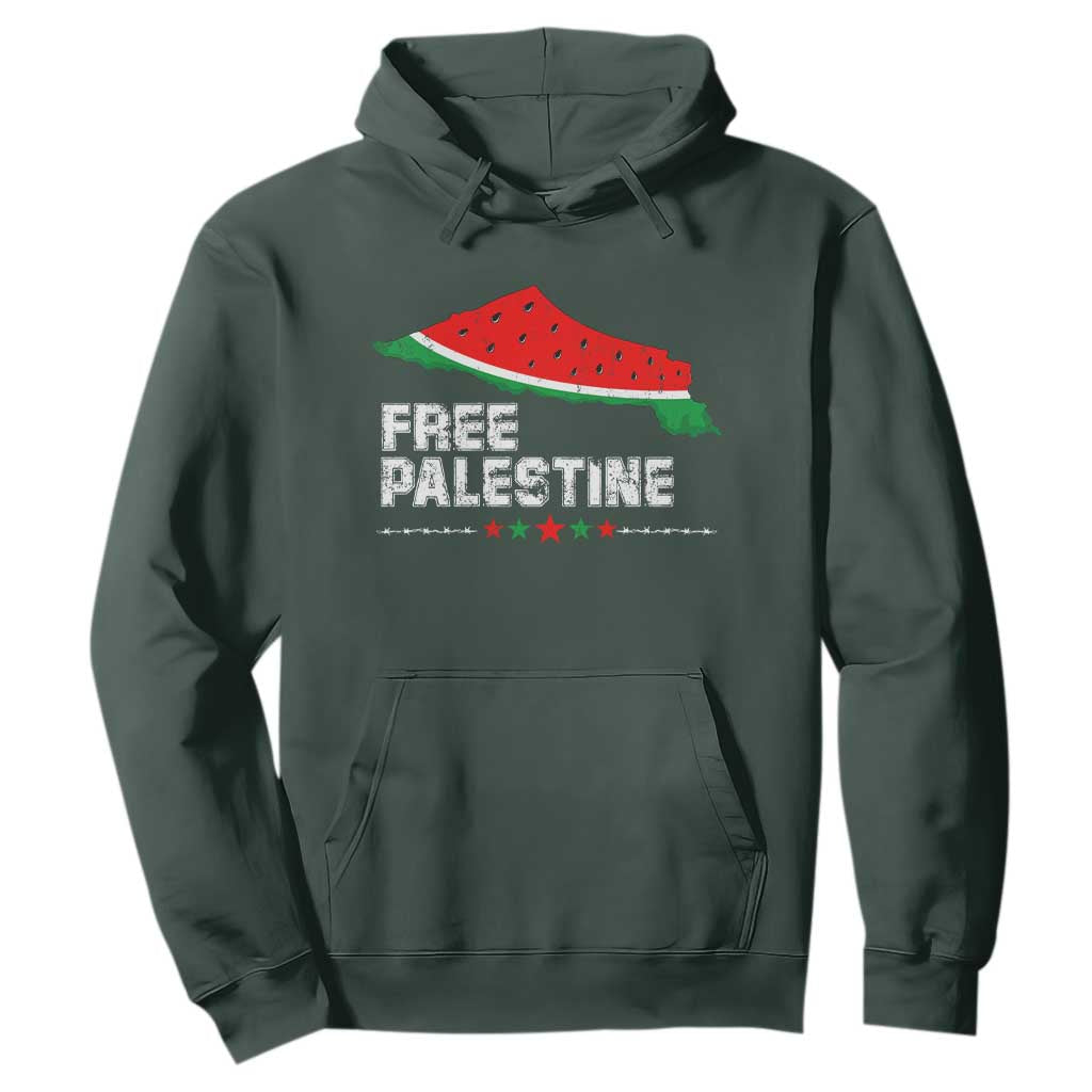 Free Palestine Hoodie Watermelon Map TS10 Dark Forest Green Print Your Wear