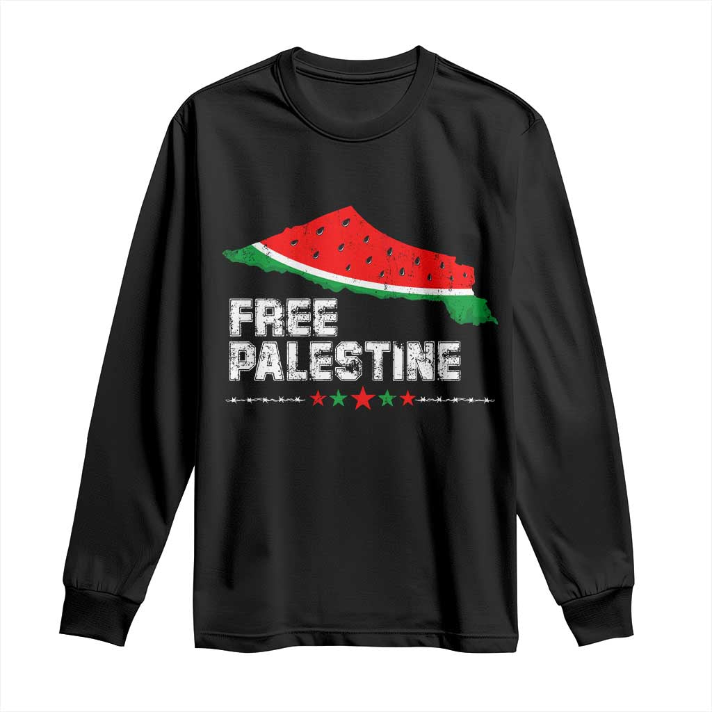 Free Palestine Long Sleeve Shirt Watermelon Map TS10 Black Print Your Wear