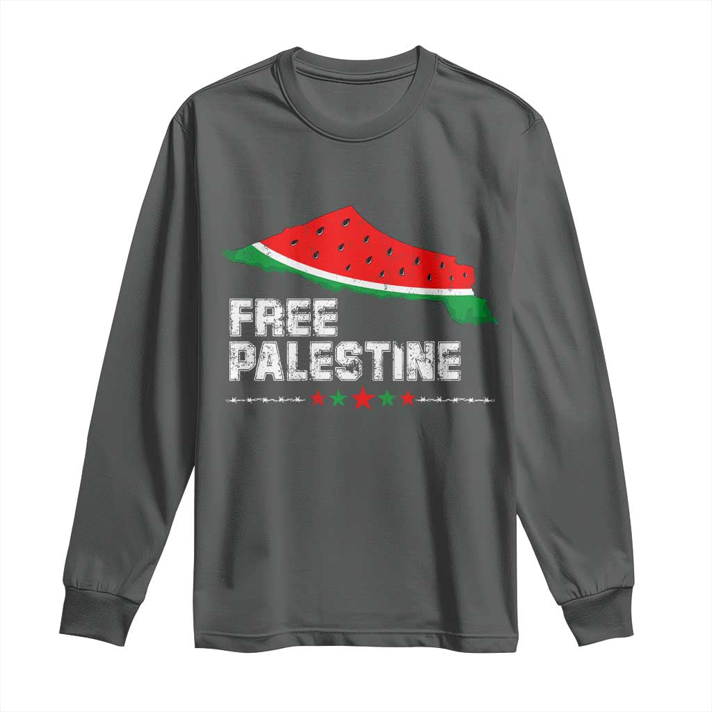 Free Palestine Long Sleeve Shirt Watermelon Map TS10 Dark Heather Print Your Wear