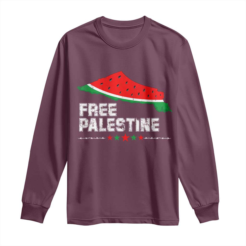 Free Palestine Long Sleeve Shirt Watermelon Map TS10 Maroon Print Your Wear