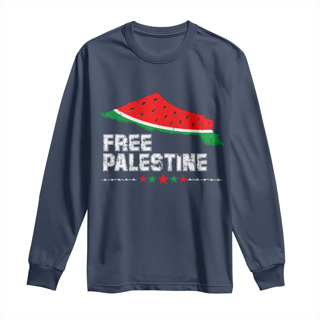Free Palestine Long Sleeve Shirt Watermelon Map TS10 Navy Print Your Wear
