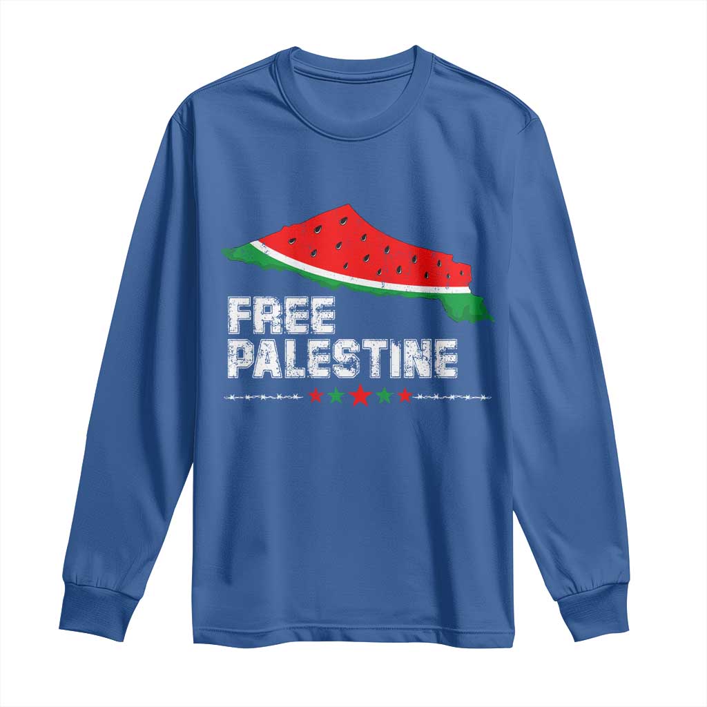 Free Palestine Long Sleeve Shirt Watermelon Map TS10 Royal Blue Print Your Wear