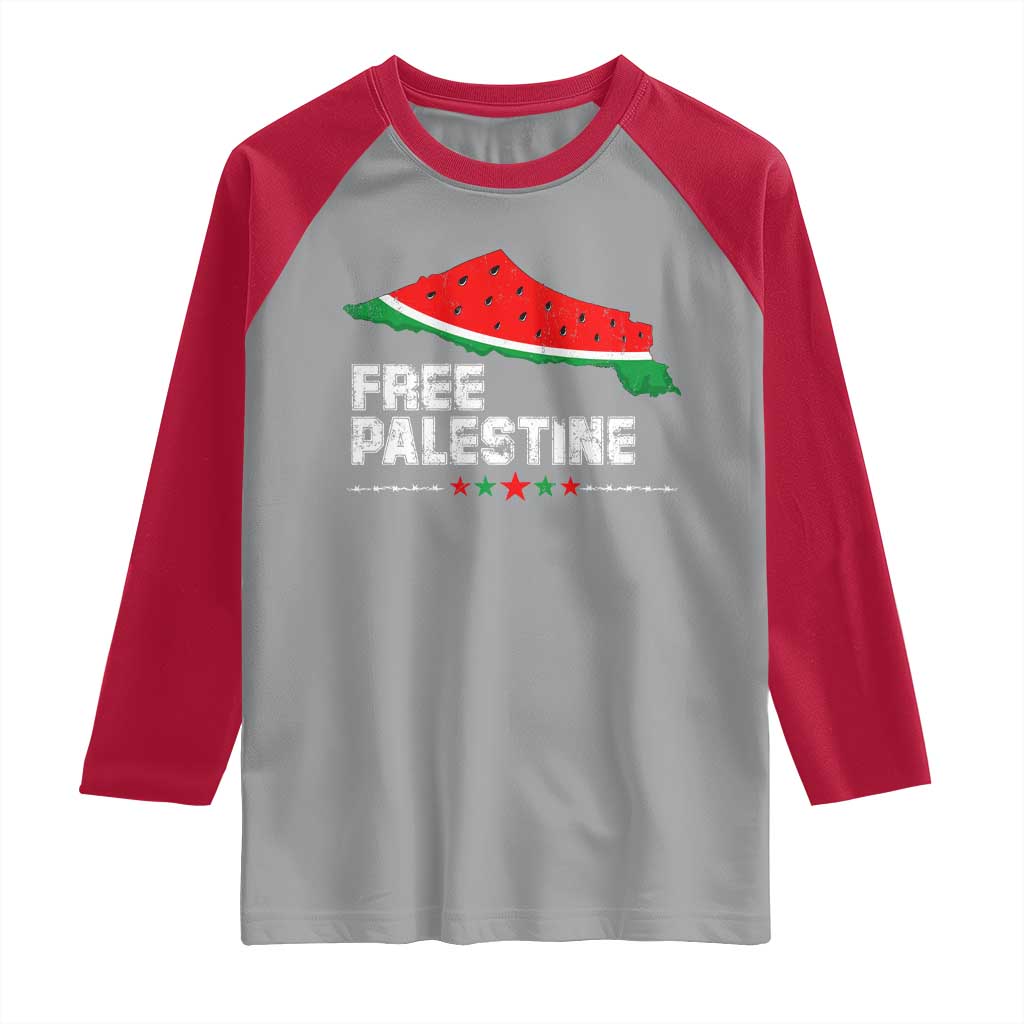 Free Palestine Raglan Shirt Watermelon Map TS10 Sport Gray Red Print Your Wear