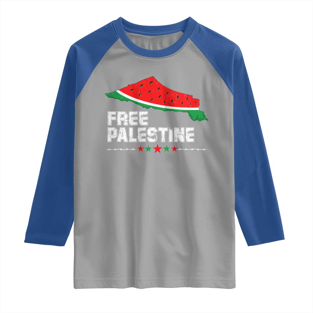 Free Palestine Raglan Shirt Watermelon Map TS10 Sport Gray Royal Print Your Wear