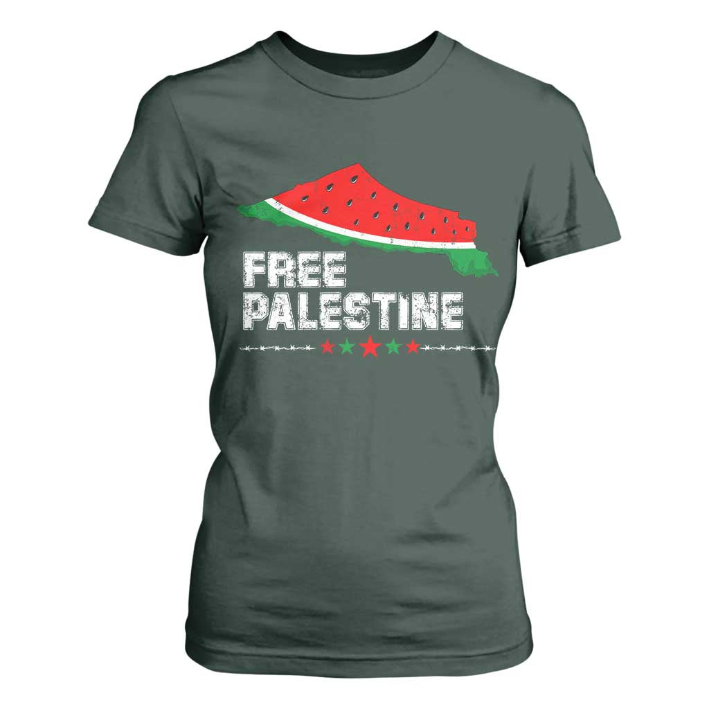 Free Palestine T Shirt For Women Watermelon Map TS10 Dark Forest Green Print Your Wear
