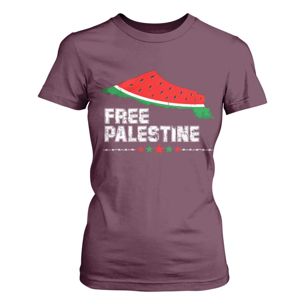Free Palestine T Shirt For Women Watermelon Map TS10 Maroon Print Your Wear