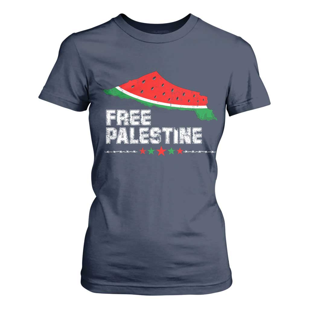 Free Palestine T Shirt For Women Watermelon Map TS10 Navy Print Your Wear