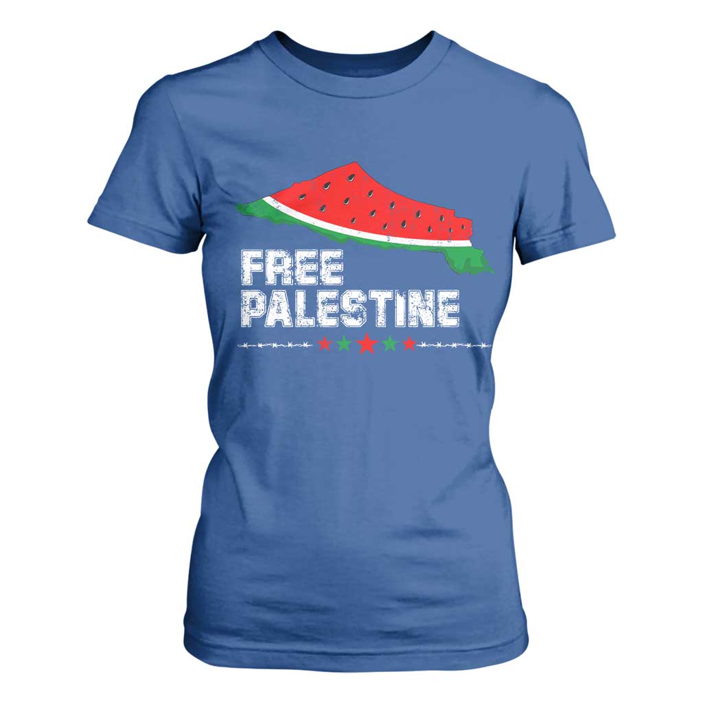 Free Palestine T Shirt For Women Watermelon Map TS10 Royal Blue Print Your Wear