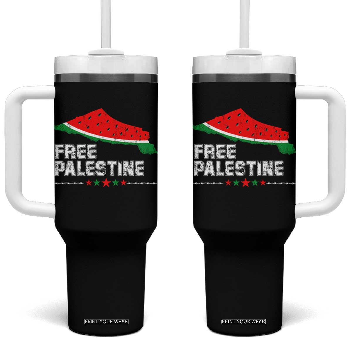 Free Palestine Tumbler With Handle Watermelon Map TS10 One Size: 40 oz Black Print Your Wear