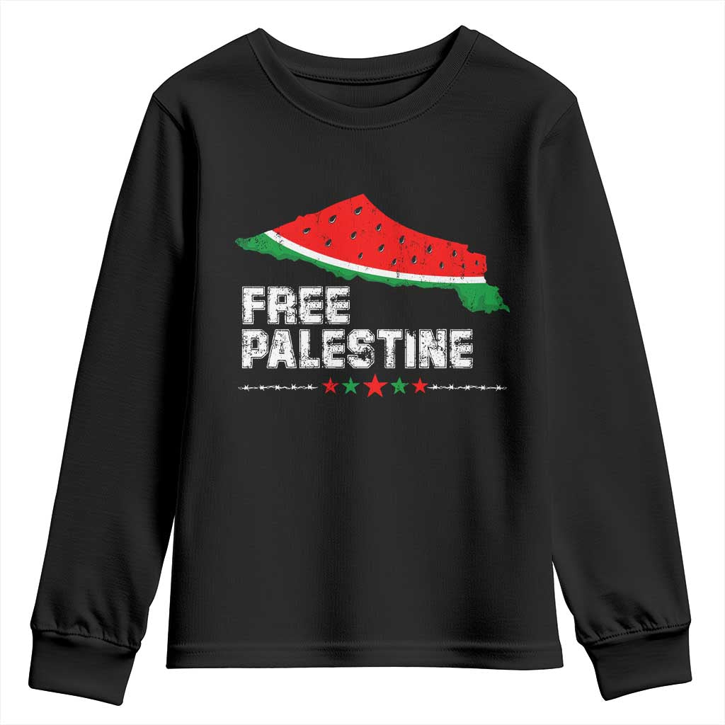 Free Palestine Youth Sweatshirt Watermelon Map TS10 Black Print Your Wear