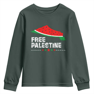 Free Palestine Youth Sweatshirt Watermelon Map TS10 Dark Forest Green Print Your Wear