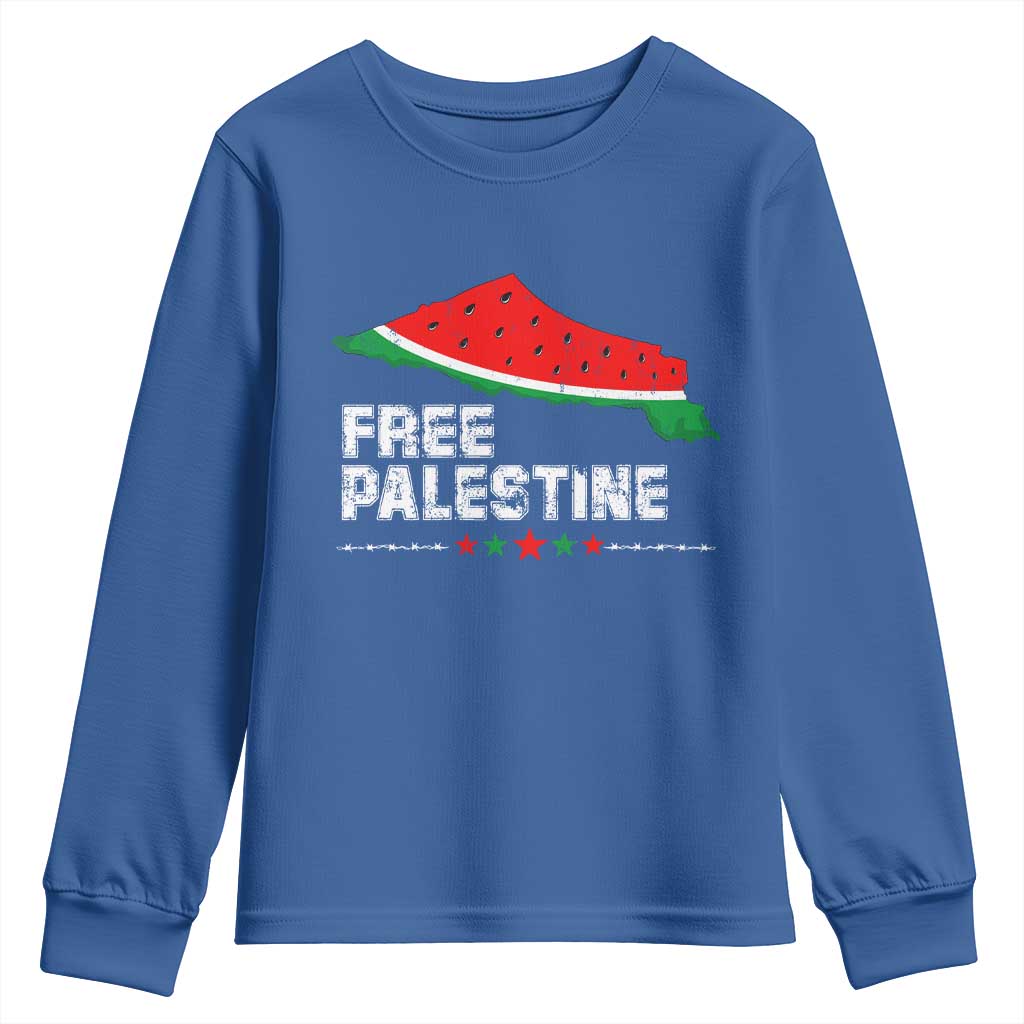 Free Palestine Youth Sweatshirt Watermelon Map TS10 Royal Blue Print Your Wear