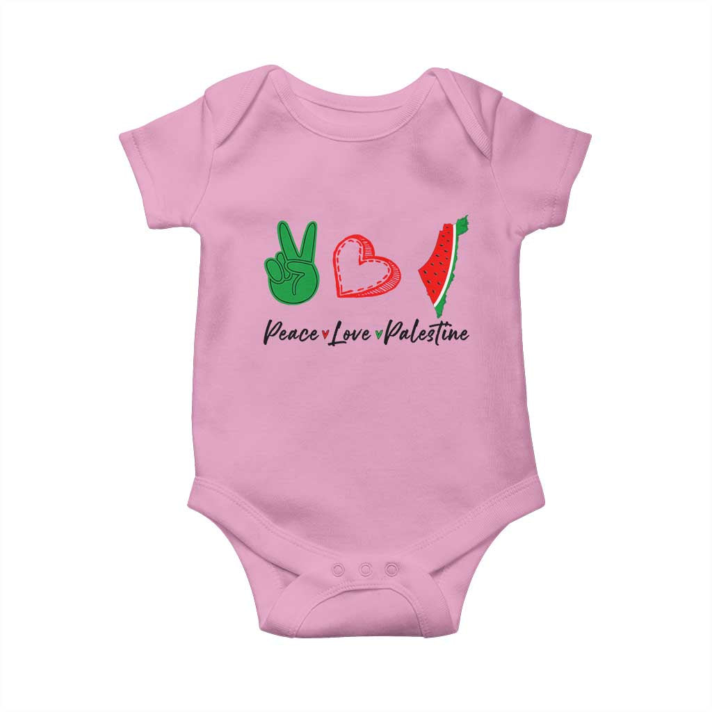 Peace Love Palestine Baby Onesie Gaza Palestinian Flag TS10 Light Pink Print Your Wear