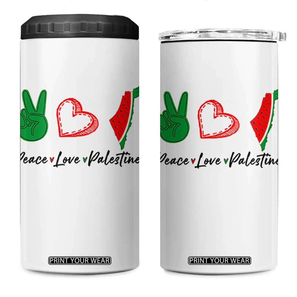 Peace Love Palestine 4 in 1 Can Cooler Tumbler Gaza Palestinian Flag TS10 One Size: 16 oz White Print Your Wear