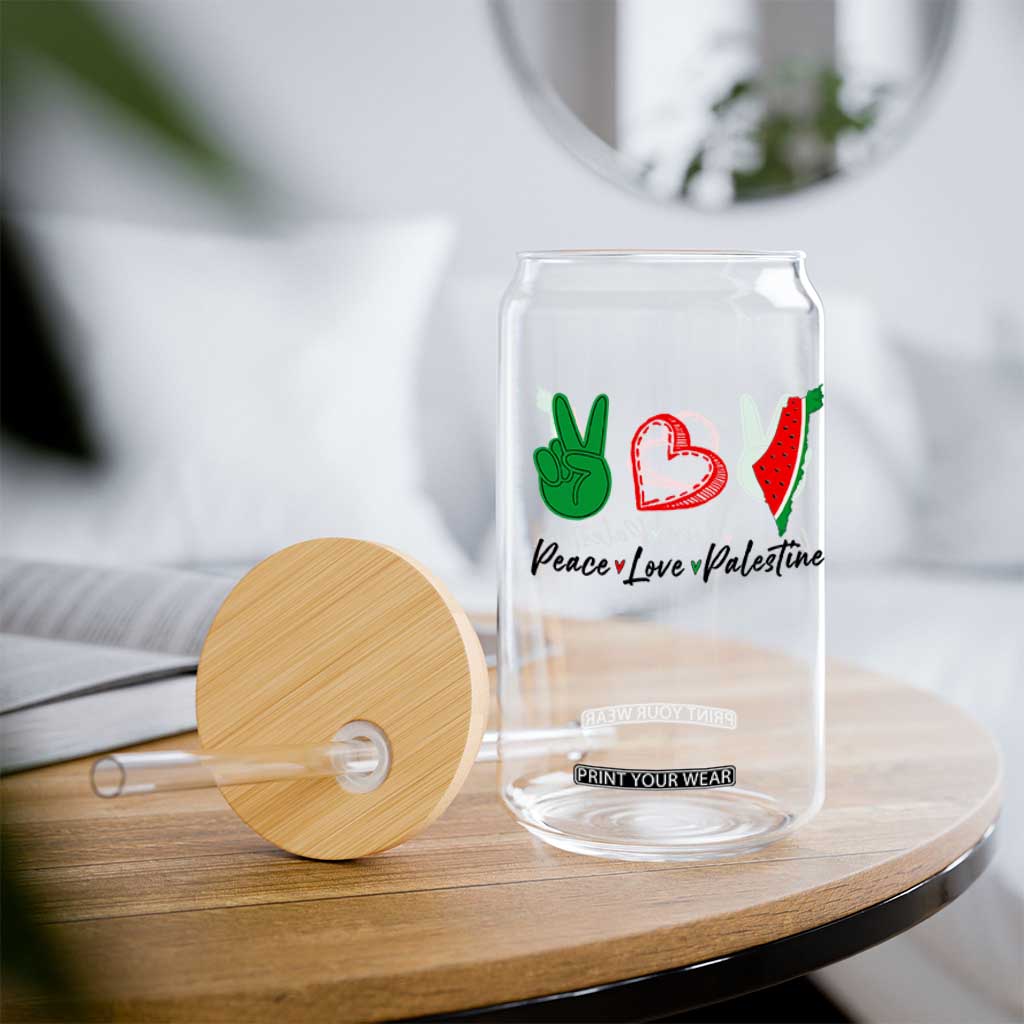Peace Love Palestine Glass Can Gaza Palestinian Flag TS10 Print Your Wear