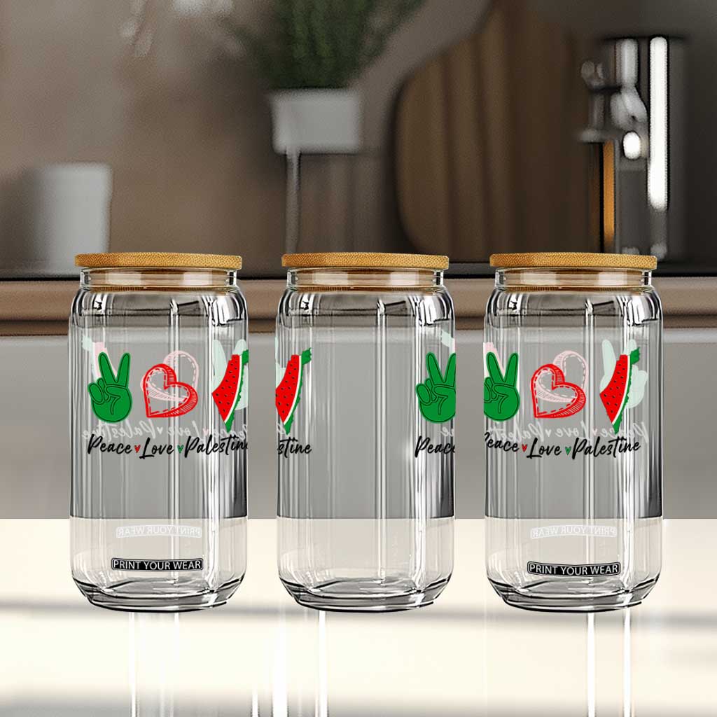 Peace Love Palestine Glass Can Gaza Palestinian Flag TS10 Print Your Wear