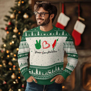 Peace Love Palestine Ugly Christmas Sweater Gaza Palestinian Flag TS10 Beige Green Print Your Wear