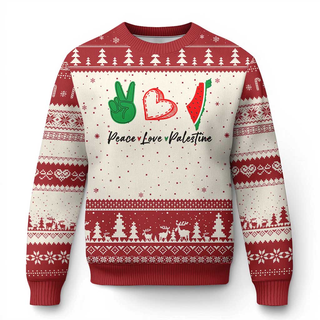 Peace Love Palestine Ugly Christmas Sweater Gaza Palestinian Flag TS10 Beige Red Print Your Wear