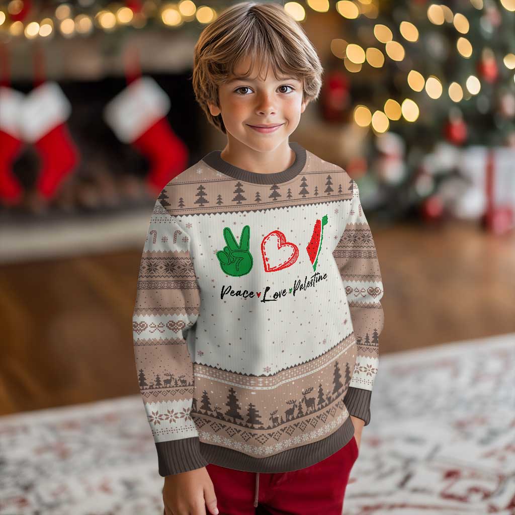 Peace Love Palestine Ugly Christmas Sweater Gaza Palestinian Flag TS10 Mocha Mousse Print Your Wear