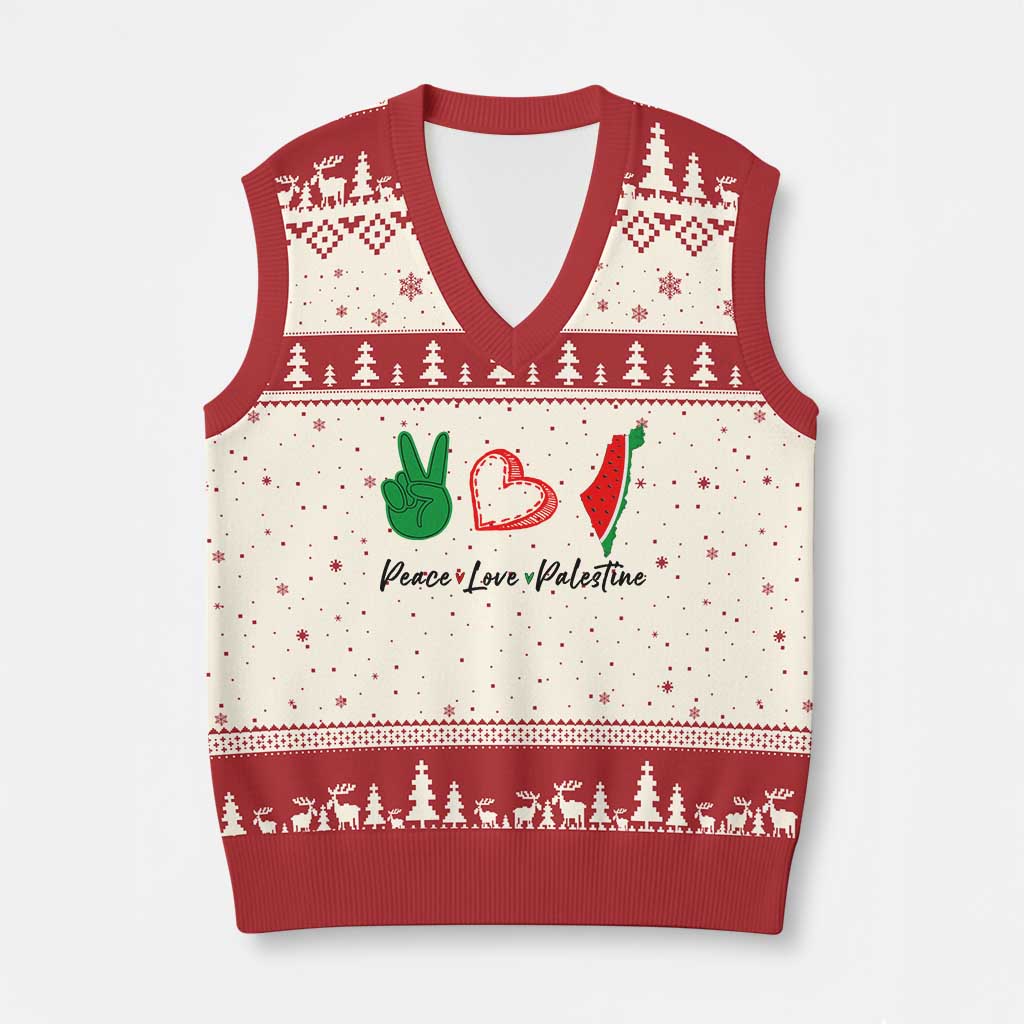Peace Love Palestine V-Neck Knit Sweater Vest Gaza Palestinian Flag TS10 Beige Red Print Your Wear