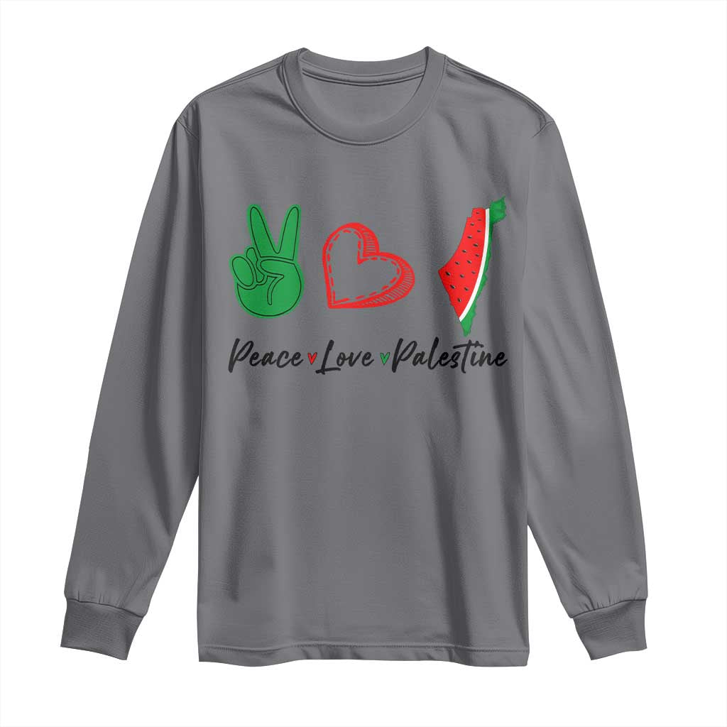 Peace Love Palestine Long Sleeve Shirt Gaza Palestinian Flag TS10 Charcoal Print Your Wear