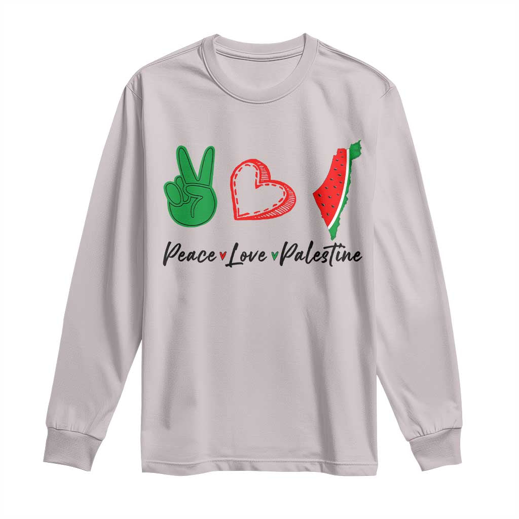 Peace Love Palestine Long Sleeve Shirt Gaza Palestinian Flag TS10 Ice Gray Print Your Wear