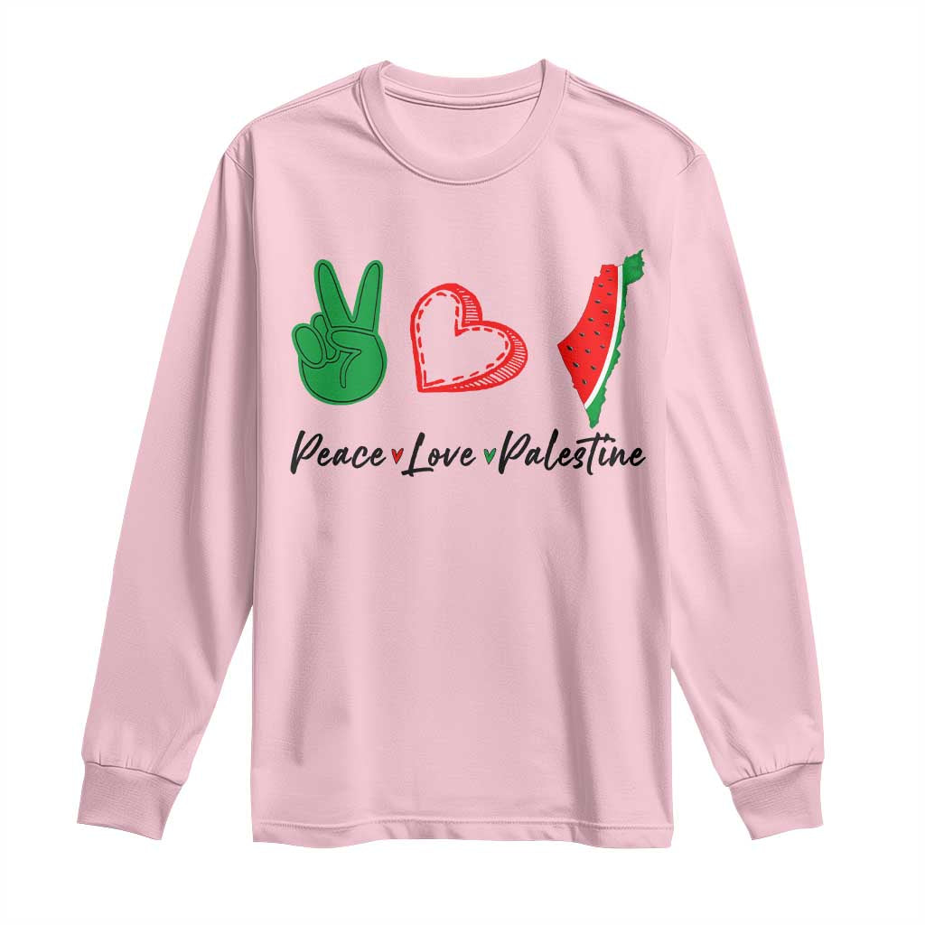 Peace Love Palestine Long Sleeve Shirt Gaza Palestinian Flag TS10 Light Pink Print Your Wear