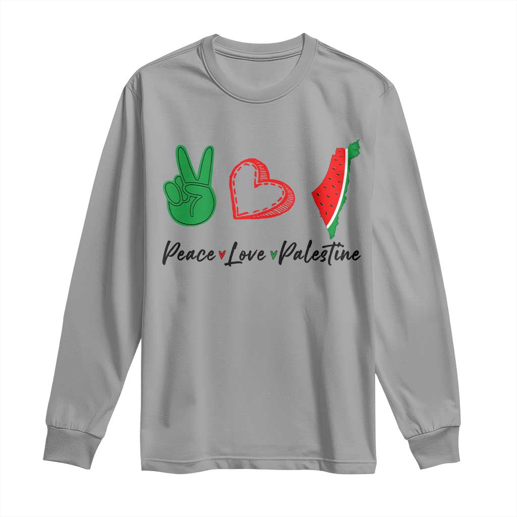 Peace Love Palestine Long Sleeve Shirt Gaza Palestinian Flag TS10 Sport Gray Print Your Wear