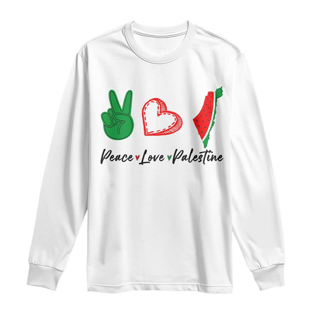 Peace Love Palestine Long Sleeve Shirt Gaza Palestinian Flag TS10 White Print Your Wear