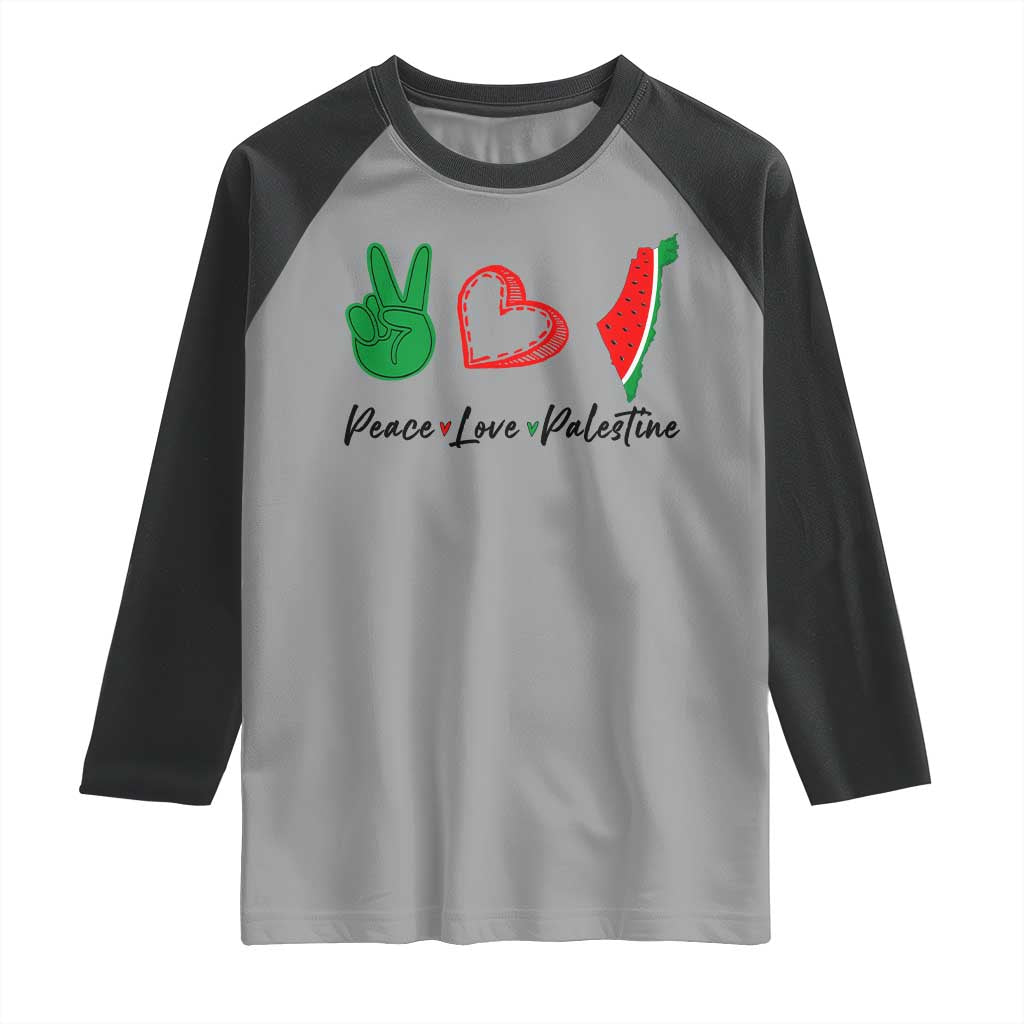 Peace Love Palestine Raglan Shirt Gaza Palestinian Flag TS10 Sport Gray Black Print Your Wear