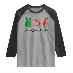 Peace Love Palestine Raglan Shirt Gaza Palestinian Flag TS10 Sport Gray Black Print Your Wear