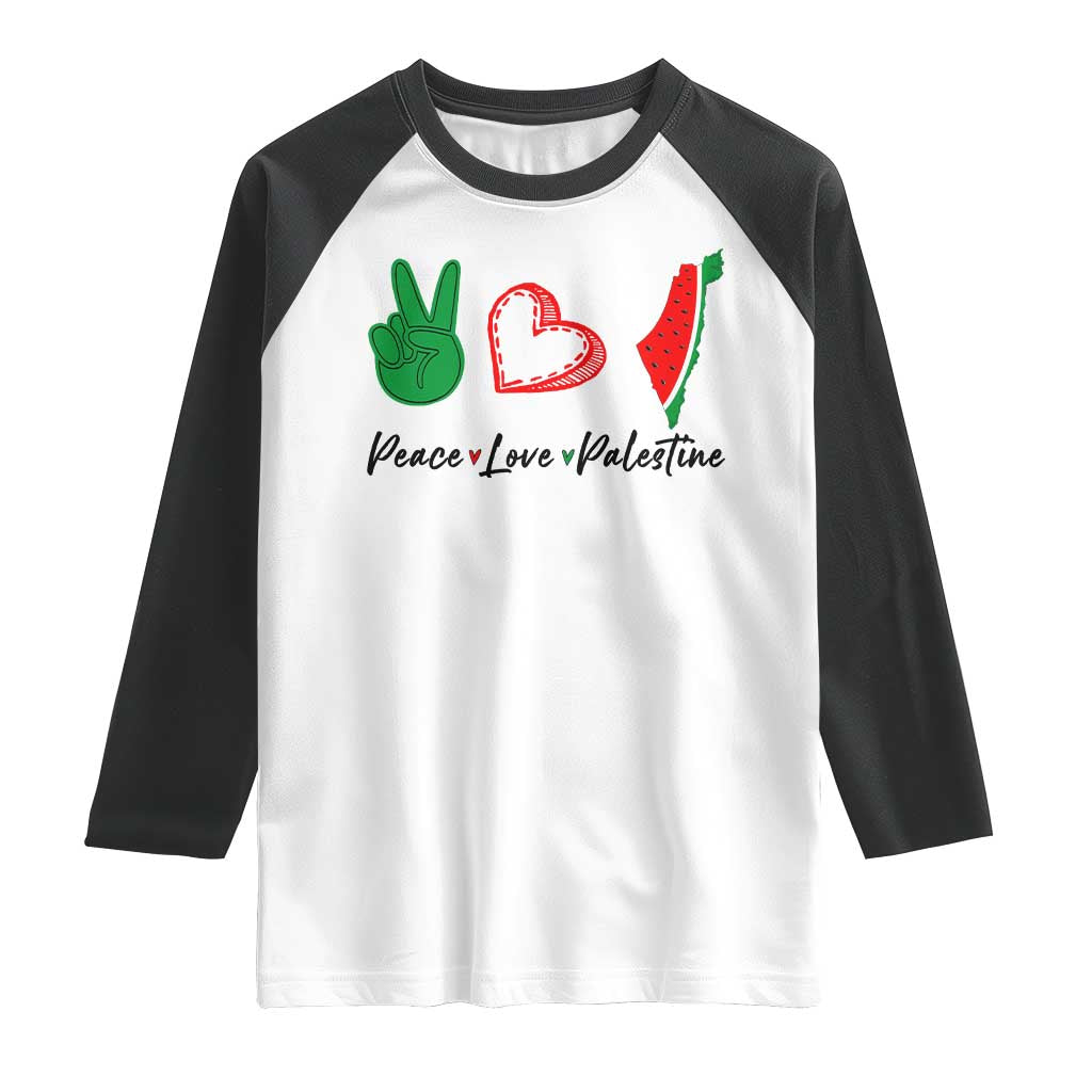 Peace Love Palestine Raglan Shirt Gaza Palestinian Flag TS10 White Black Print Your Wear