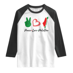 Peace Love Palestine Raglan Shirt Gaza Palestinian Flag TS10 White Black Print Your Wear