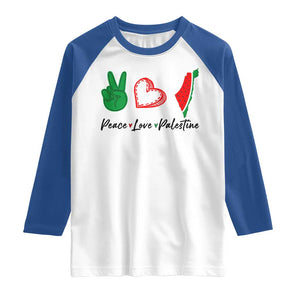 Peace Love Palestine Raglan Shirt Gaza Palestinian Flag TS10 White Royal Print Your Wear