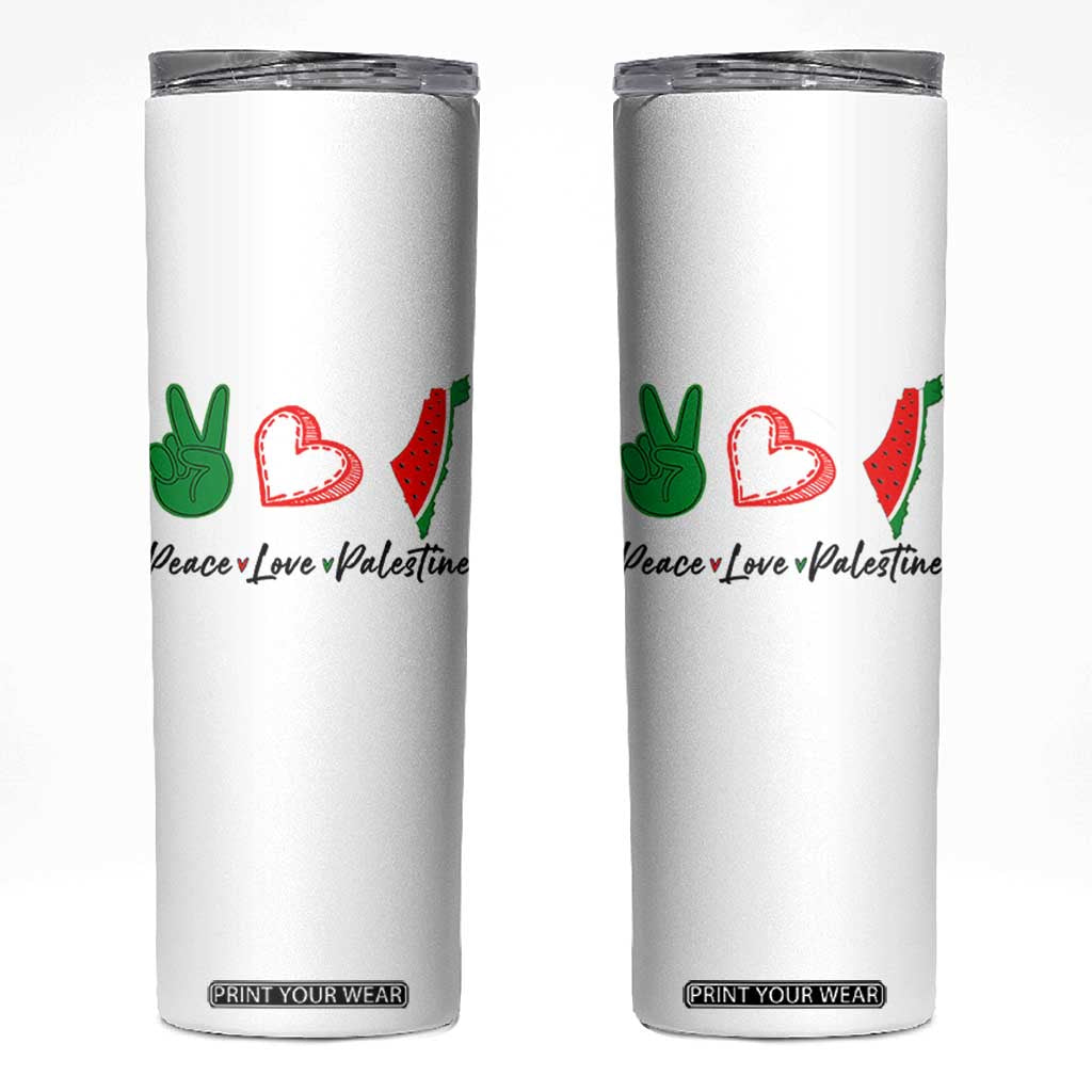 Peace Love Palestine Skinny Tumbler Gaza Palestinian Flag TS10 White Print Your Wear