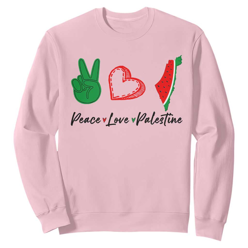 Peace Love Palestine Sweatshirt Gaza Palestinian Flag TS10 Light Pink Print Your Wear