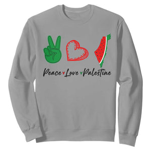 Peace Love Palestine Sweatshirt Gaza Palestinian Flag TS10 Sport Gray Print Your Wear
