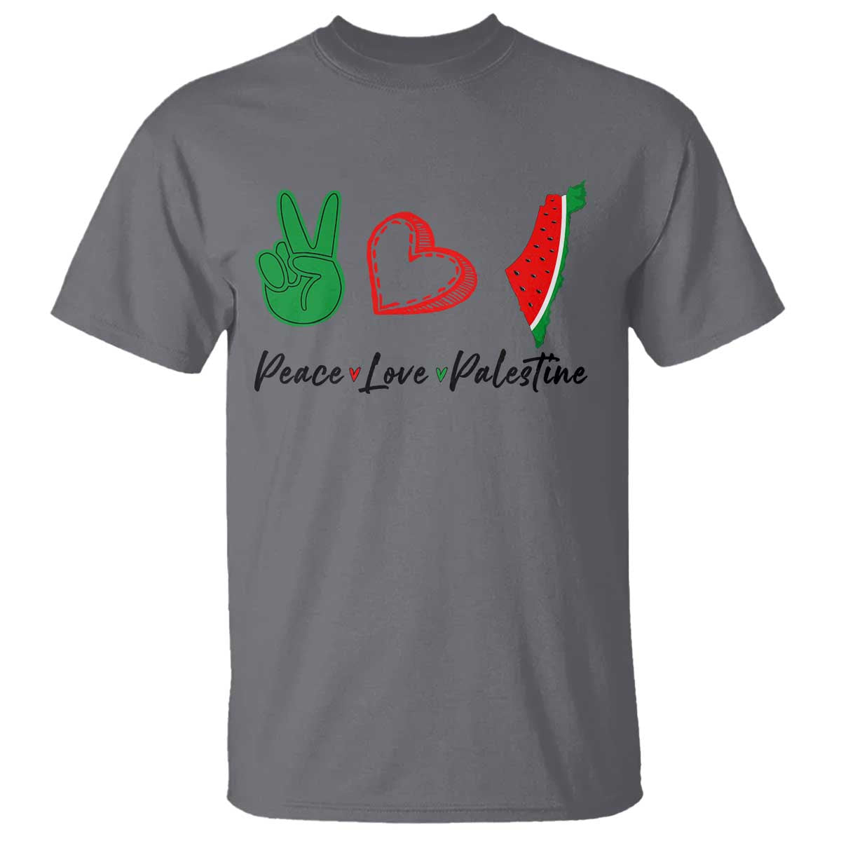 Peace Love Palestine T Shirt Gaza Palestinian Flag TS10 Charcoal Print Your Wear
