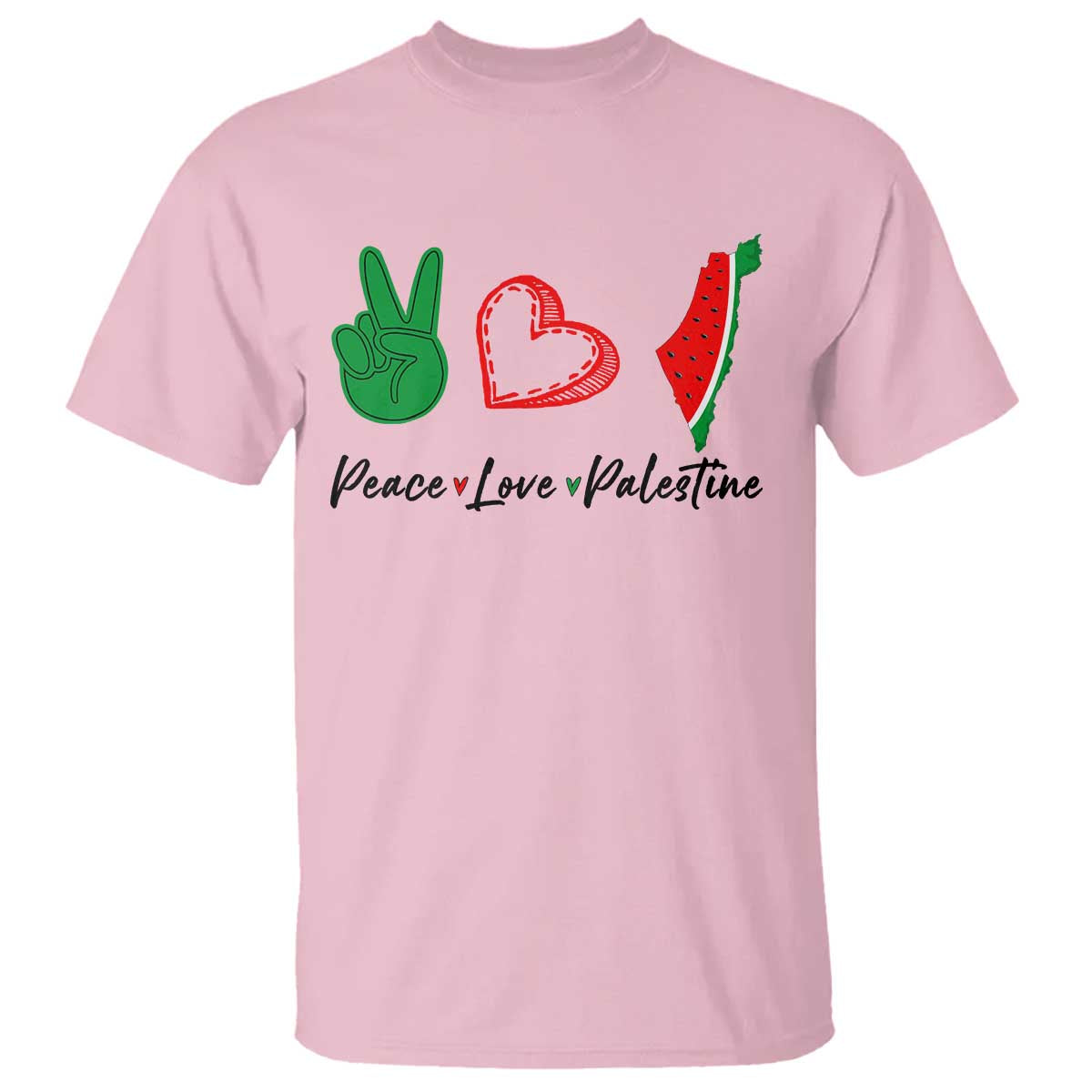 Peace Love Palestine T Shirt Gaza Palestinian Flag TS10 Light Pink Print Your Wear