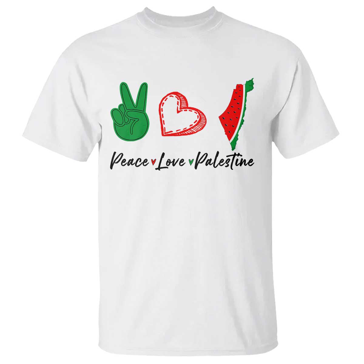 Peace Love Palestine T Shirt Gaza Palestinian Flag TS10 White Print Your Wear