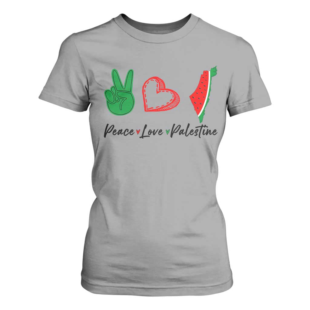 Peace Love Palestine T Shirt For Women Gaza Palestinian Flag TS10 Sport Gray Print Your Wear