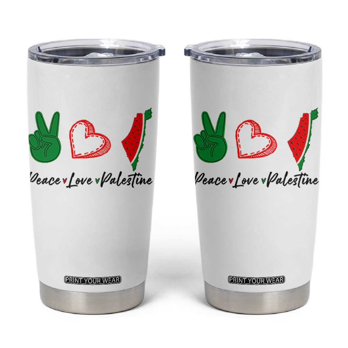 Peace Love Palestine Tumbler Cup Gaza Palestinian Flag TS10 White Print Your Wear
