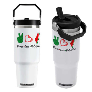 Peace Love Palestine Flip Straw Tumbler Gaza Palestinian Flag TS10 One Size: 30 oz White Print Your Wear