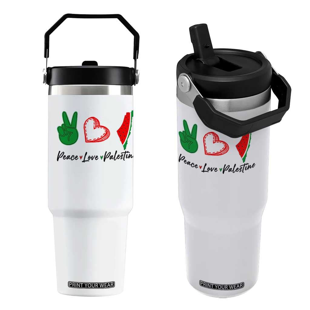 Peace Love Palestine Flip Straw Tumbler Gaza Palestinian Flag TS10 One Size: 30 oz White Print Your Wear