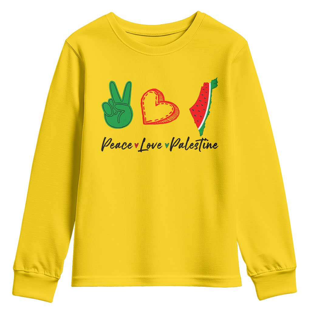 Peace Love Palestine Youth Sweatshirt Gaza Palestinian Flag TS10 Daisy Print Your Wear
